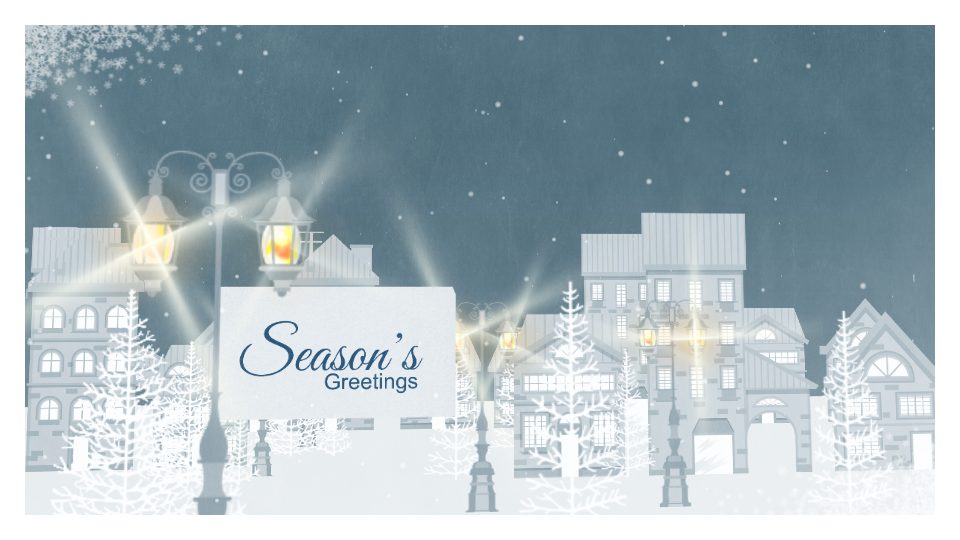 Snowy Street Lights: Illustrated corporate holiday ecard design